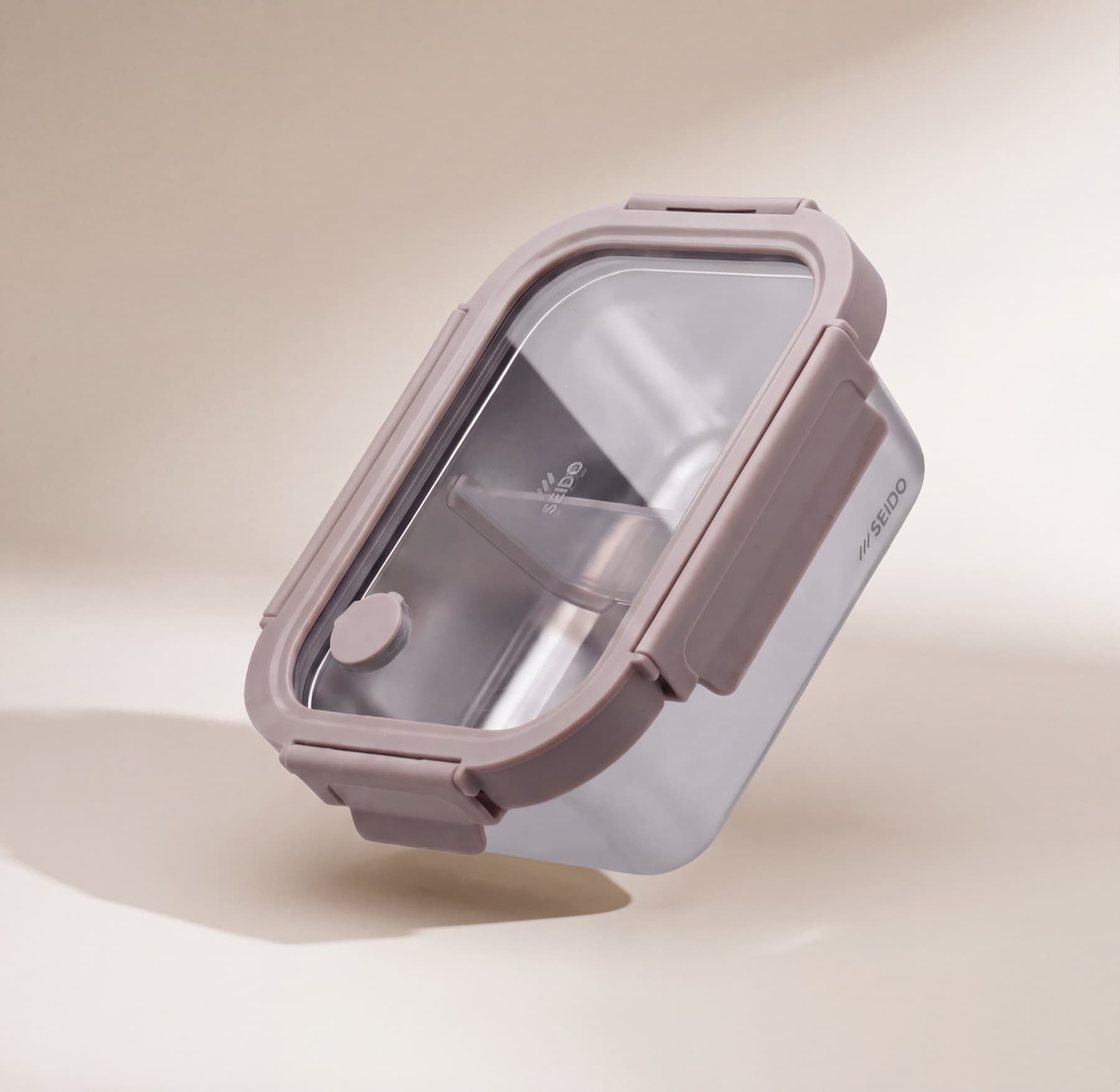 SEIDO 40 oz (1.2 L) stainless steel lunch box with mauve lid on a soft beige background