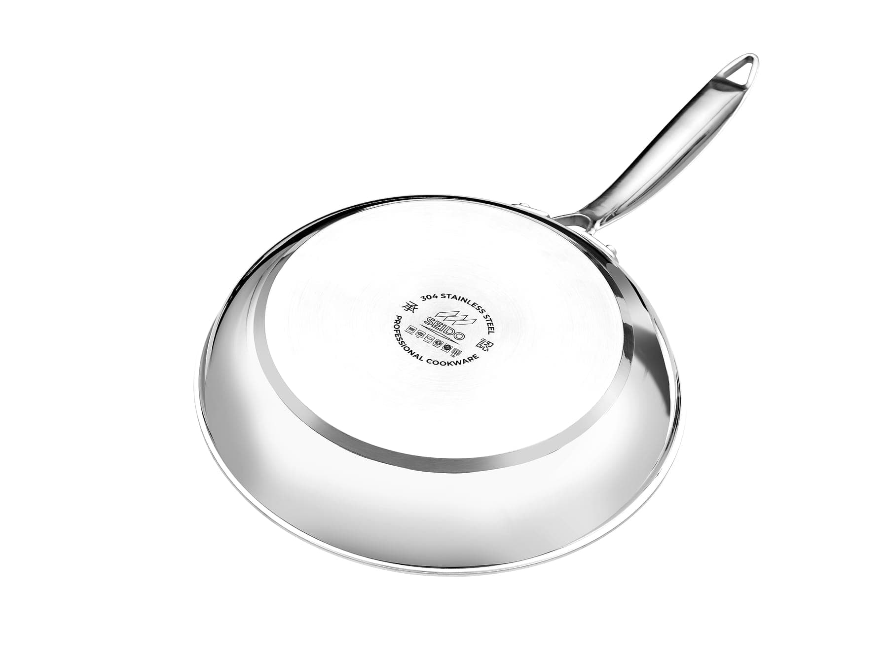 Underside of a SEIDO stainless steel skillet